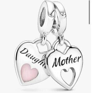 NEW Pandora Double Heart Split Dangle Charm Sterling Silver Mother Daughter